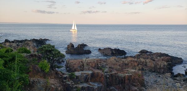 Boat on tranquil ocean waters